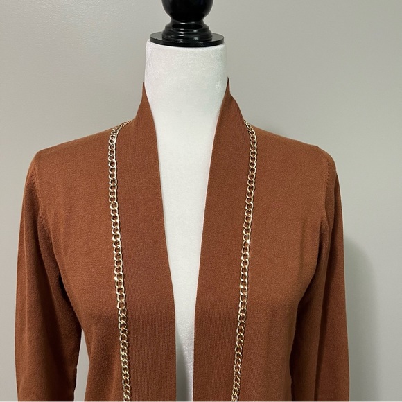 Laura Petite Gold Chain Detail Open-Front Long Cardigan - Picture 3 of 10